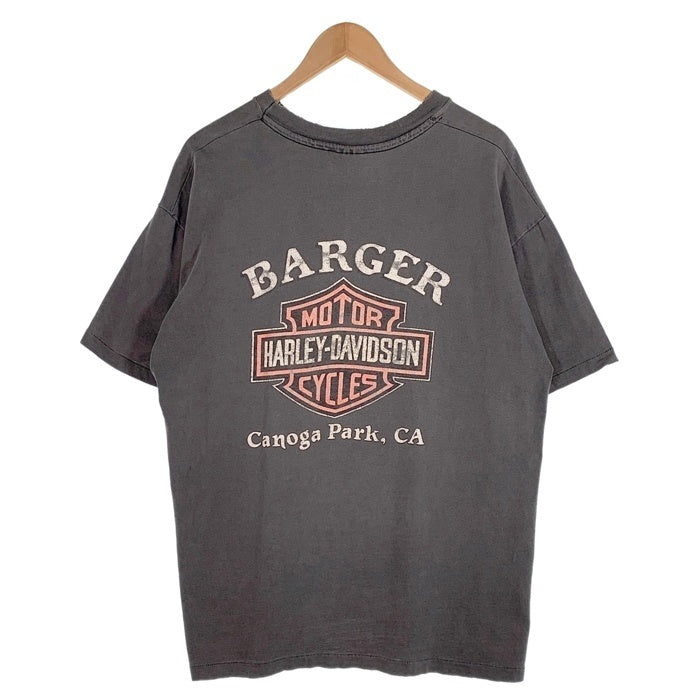 80-90's Harley-Davidson ハーレーダビッドソン イーグル バー&シールド プリントTシャツ フェードブラック Hanes USA製 Size XL 福生店