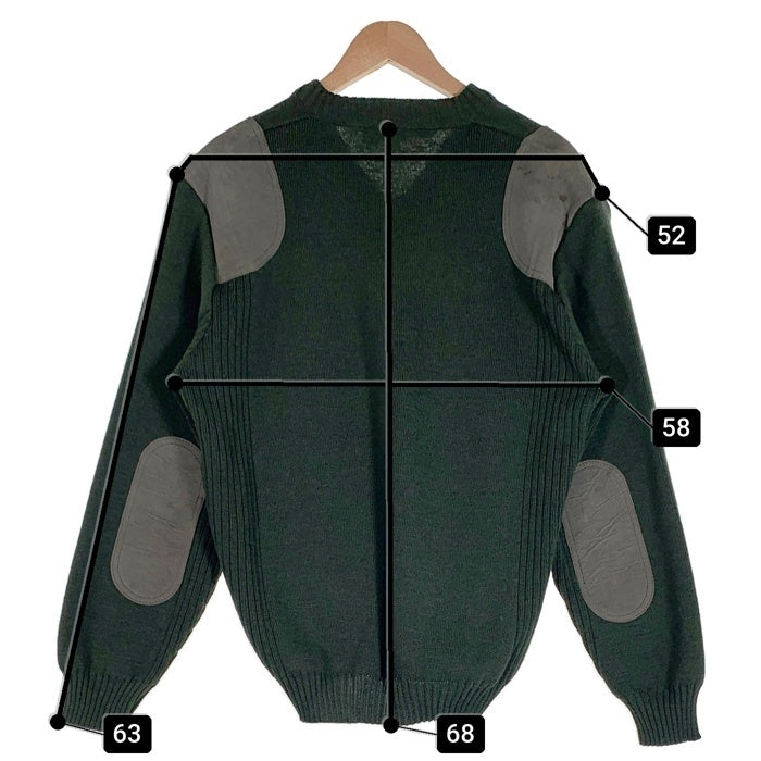 HUNTING WORLD ハンティングワールド Vネック ウールニットセーター ショルダー エルボーパッチ グリーン UK製 Size XL 福生店