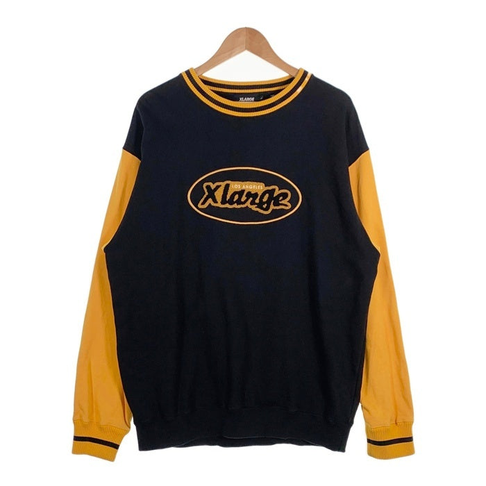 X-LARGE エクストララージ 23AW RETRO CREWNECK SWEAT クルーネックスウェットトレーナー ブラック イエロー 101233012025 Size L 福生店