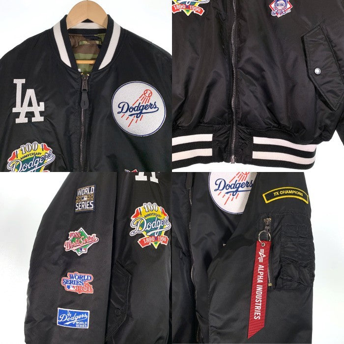 ALPHA アルファ New Era MLB LA Dodgers ニューエラ ロサンゼルスドジャース MA-1 フライトジャケット リバーシブル ブラック カモフラージュ Size 2XL 福生店