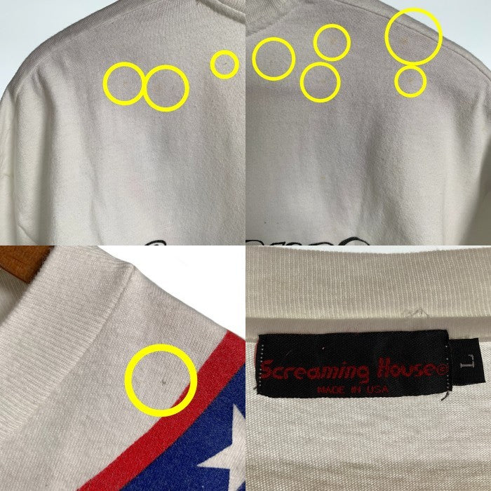 SCREAMING HOUSE スクリーミングハウス 星条旗 プリントTシャツ ホワイト USA製 Size L 福生店