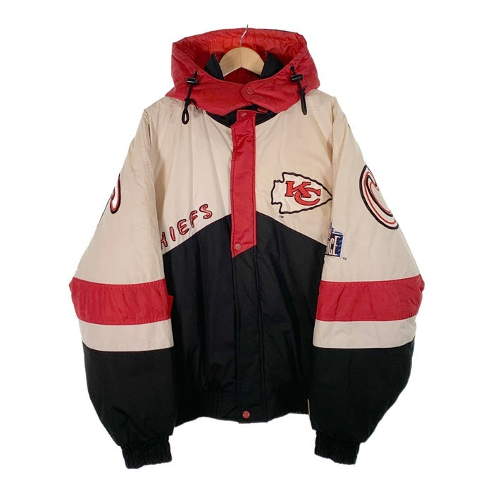 90's PRO PLAYER NFL KC CHIEFS チーフス ポリエステル コットン 中綿 ジップアップジャケット パーカー ホワイト ブラック レッド Size XL 福生店