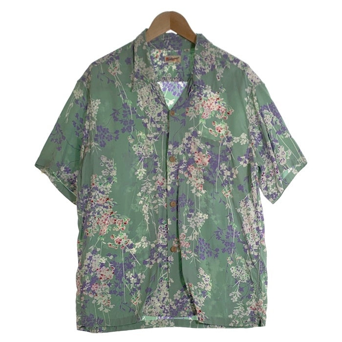 SUN SURF サンサーフ RAYON HAWAIIAN SHIRT CHERRY BLOSSOMS レーヨン 半袖 ハワイアン シャツ グリーン SS38319 Size M (15-15 1/2) 福生店