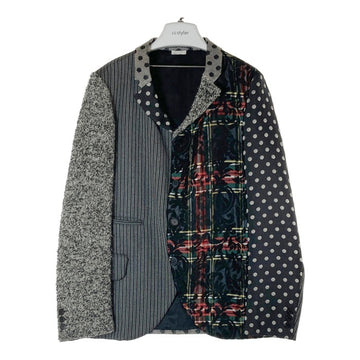 COMME des GARCONS HOMME PLUS コムデギャルソンオムプリュス PJ-J081 AD2012 異素材切替 花柄チェック 水玉 4つボタン テーラードジャケット ブラック sizeS 瑞穂店