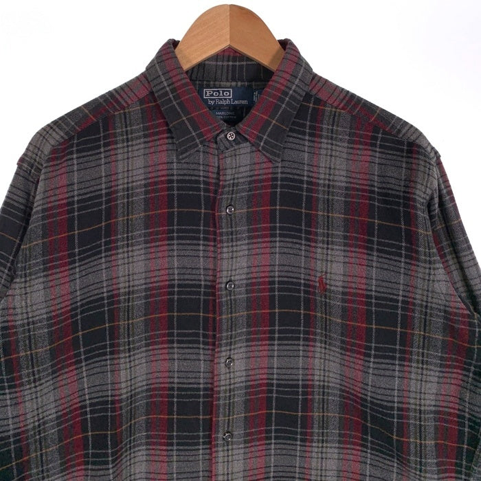 90's Polo by Ralph Lauren ポロ バイ ラルフローレン MARLOWE 長袖 フランネルシャツ シャドーチェック チャコール バーガンディー Size L 福生店