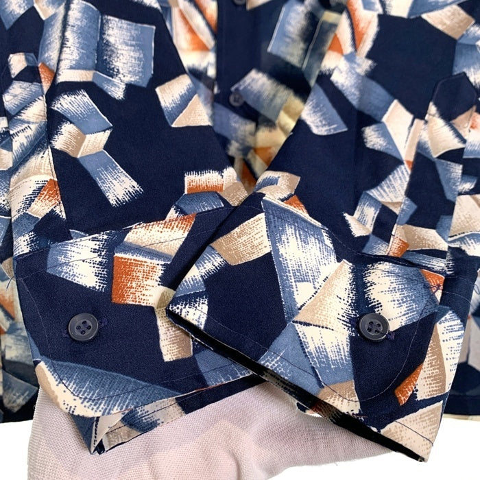 70's Sears シアーズ KINGS ROAD ポリエステル シャツ 幾何学模様 長袖 ネイビー Size M 福生店