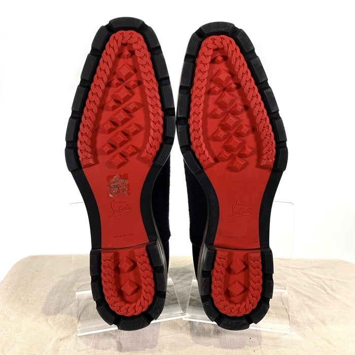 Christian Louboutin クリスチャンルブタン HUBERTUS FLAT VEAU レザー スウェード ウール ドレスシューズ キャップトゥ ブラック ネイビー Size 41 1/2 (26.5cm) 福生店
