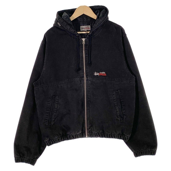 STUSSY ステューシー WORK JACKET CANVAS NEEDLE PUNCH ニードルパンチ ストーンウオッシュ コツトンキャンバス フードワークジャケット ブラック 115716 Size L 福生店