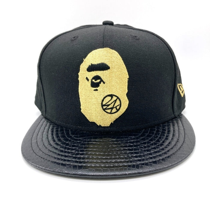 A BATHING APE アベイシングエイプ 24karats トゥエンティーフォーカラッツ New Era ニューエラ サル刺繍 型押し 9FIFTY キャップ 帽子 ブラック×ゴールド sizeF -2 瑞穂店