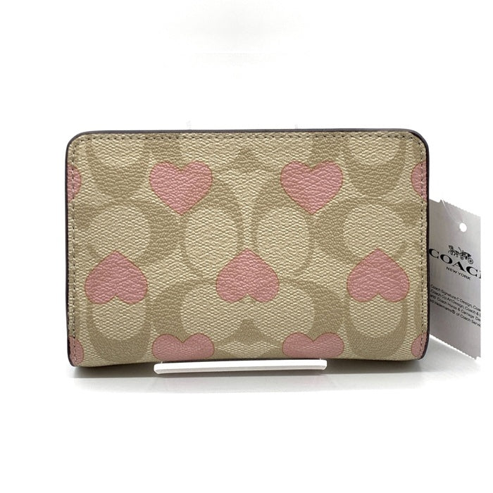COACH コーチ CQ146 シグネチャー 二つ折り財布 ハートプリント ベージュ ホワイト ピンク 福生店