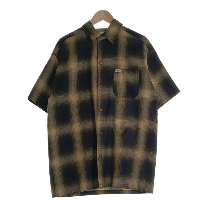 CALTOP キャルトップ アクリル 半袖 オンブレ チェック シャツ ベージュ ブラック USA製 Size L 福生店