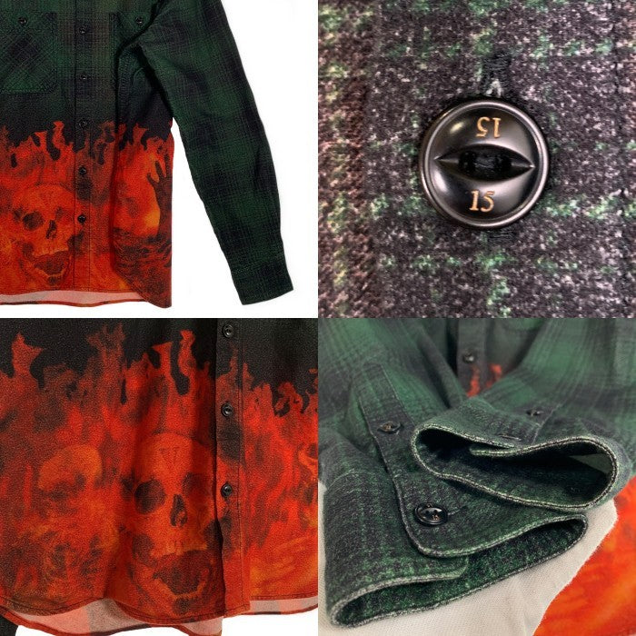 NEIGHBORHOOD ネイバーフッド 19SS VLONE ヴィーローン NHVL.LUMBERS/C-SHIRT LS ランバーチェックシャツ フレイムスカルプリント フランネル グリーン 191BEVLN-SHM01S Size L 福生店