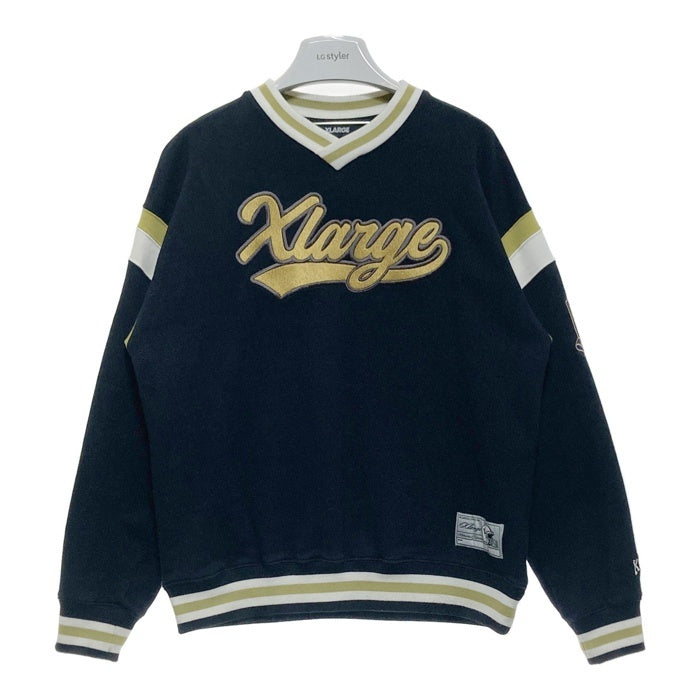 X-LARGE エクストララージ ベースボールロゴ Vネックスウェットトレーナー ブラック 101233012017 Size S 瑞穂店