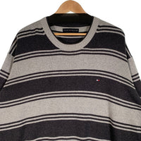 TOMMY HILFIGER トミーヒルフィガー ボーダー コットンニット クルーネックセーター グレー Size XXL 福生店