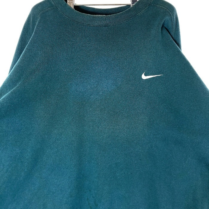 NIKE ナイキ USA製 90's 銀タグ ワンポイント刺繍 スウェットトレーナー ネイビーグリーン sizeXXL※フロント変色あり 瑞穂店