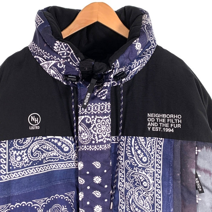 NEIGHBORHOOD ネイバーフッド 21AW BANDANA CHOPPED DOWN バンダナ柄 ダウンジャケット ネイビー 212TSNH-JKM11 Size XL 福生店