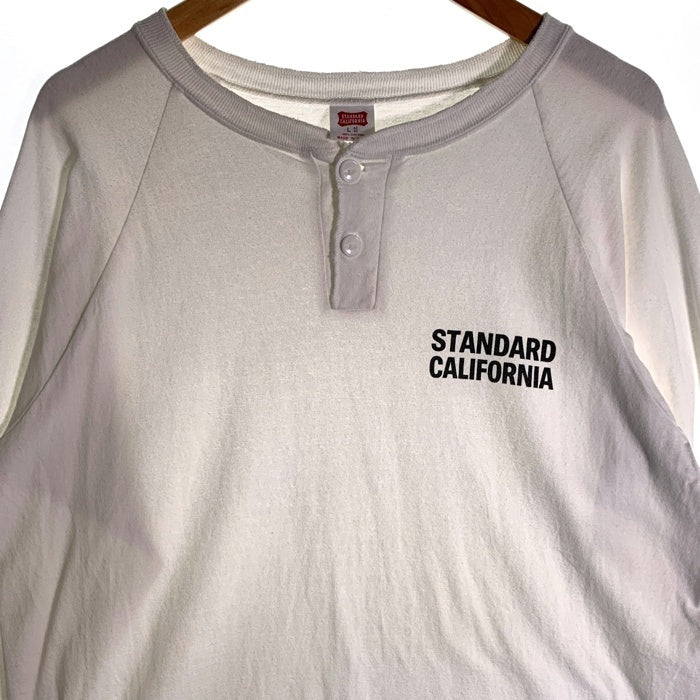 STANDARD CALIFORNIA スタンダードカリフォルニア Henry Neck ヘンリーネック  ロングスリーブTシャツ 長袖 ラグランスリーブ ホワイト Size L 福生店