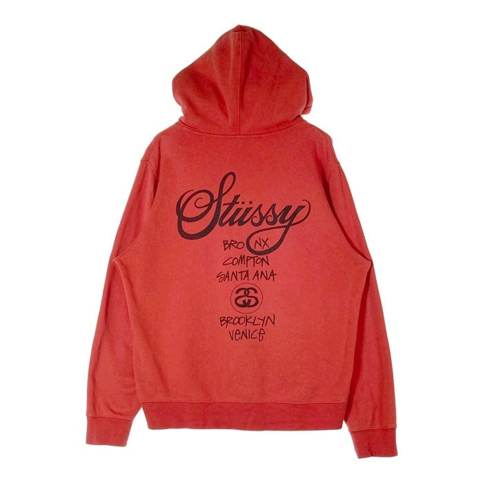 Stussy ステューシー USA製 ワールドツアー プルオーバーパーカー レッド sizeM 瑞穂店