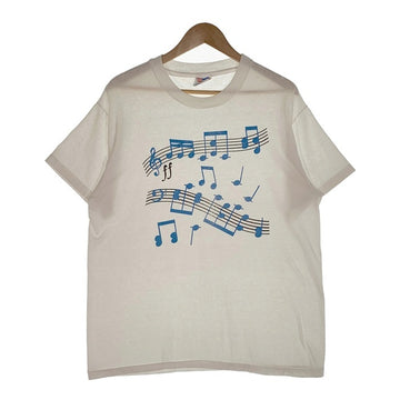 90's Hanes ヘインズ 音符プリント Tシャツ ホワイト オールド Size L 福生店