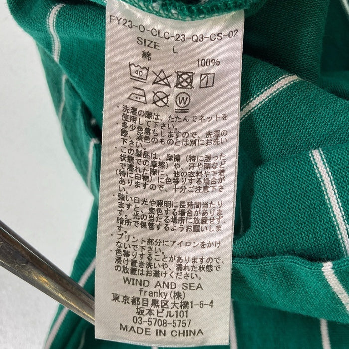 WINDANDSEA ウィンダンシー 筆記体ロゴ ストライプ Tシャツ グリーン sizeL 瑞穂店