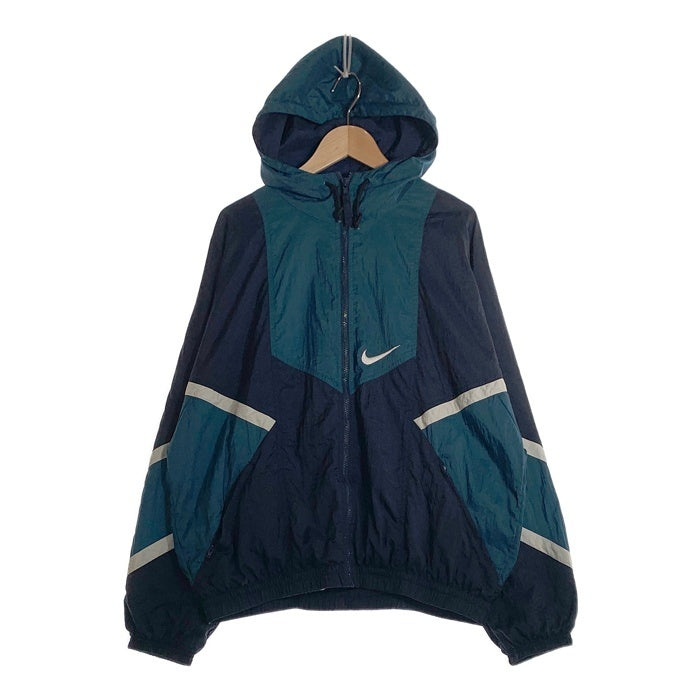 00's NIKE ナイキ ジップアップ ナイロンジャケット ネイビー グリーン 刺繡 Size L 福生店