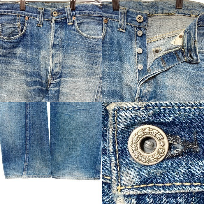 DENIME ドゥニーム 推定旧ドゥニーム コインポケット耳付き Vステッチ 月桂樹ボタン セルビッジ デニムパンツ ライトインディゴ size- 瑞穂店