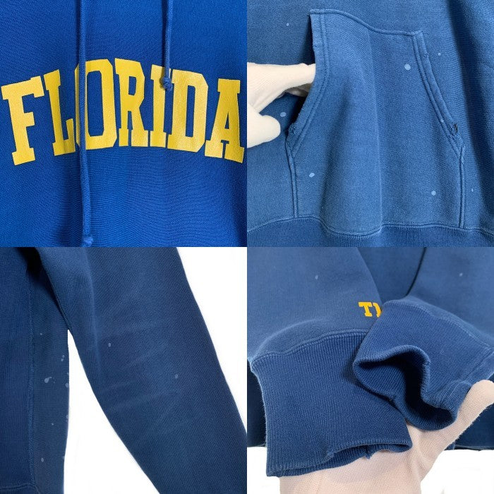 TMT ティーエムティー Champion チャンピオン FLORIDA プリント リバースウィーブ プルオーバースウェットパーカー ダメージ加工 ブルー Size L 福生店