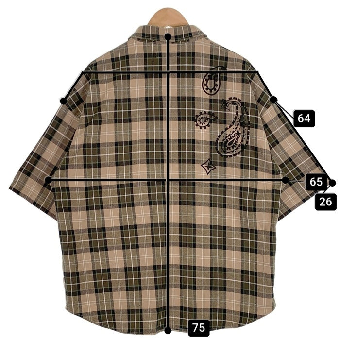 EXAMPLE エグザンプル EX CHECK BIG SILHOUETTE S/S SHIRTS 半袖 チェックシャツ ベージュ Size L 福生店