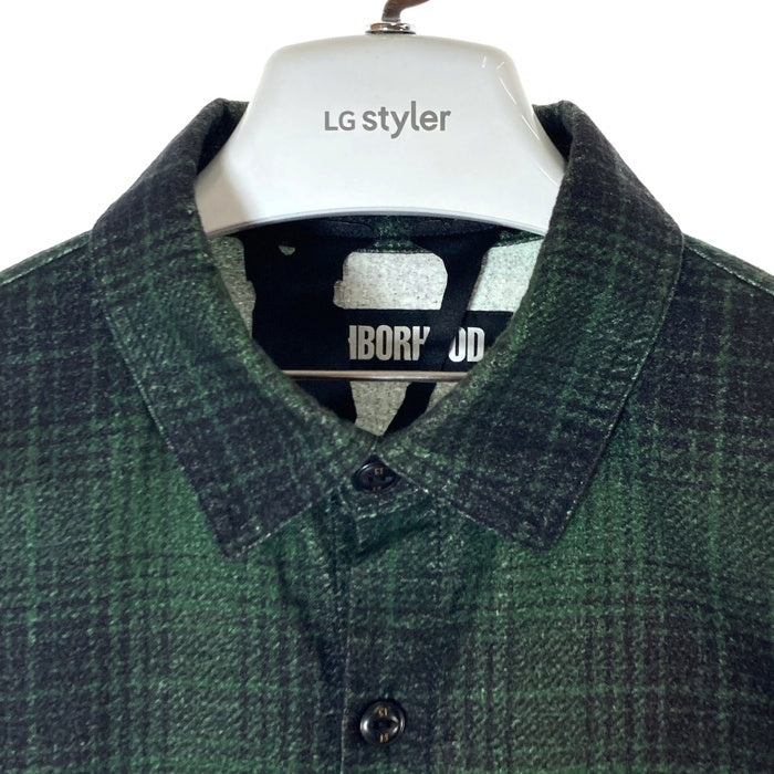 NEIGHBORHOOD ネイバーフッド VLONE ヴィーローン 191BEVLN-SHM01S NHVL.LUMBERS/C-SHIRT LS フレイム スカル チェック プリント 長袖シャツ グリーン sizeL 瑞穂店