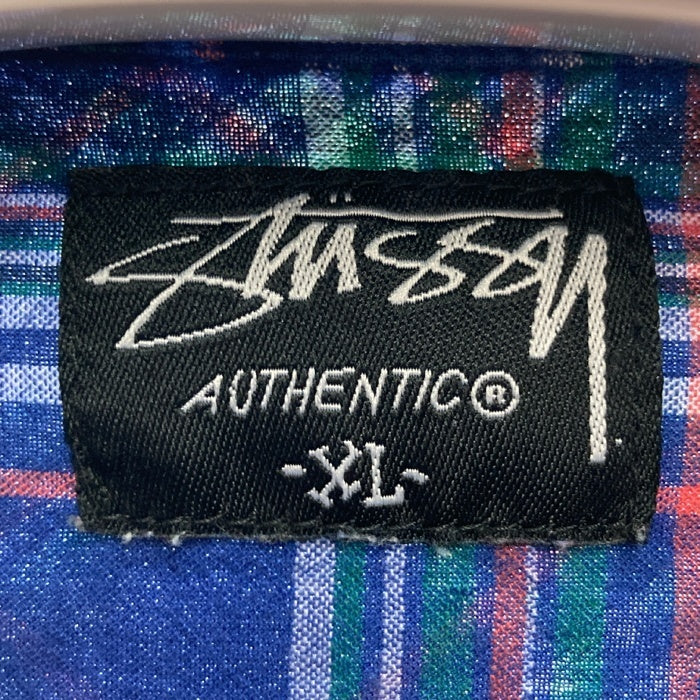 Stussy ステューシー マドラスチェック 胸ショーンフォント刺繍 長袖シャツ ブルー sizeXL 瑞穂店