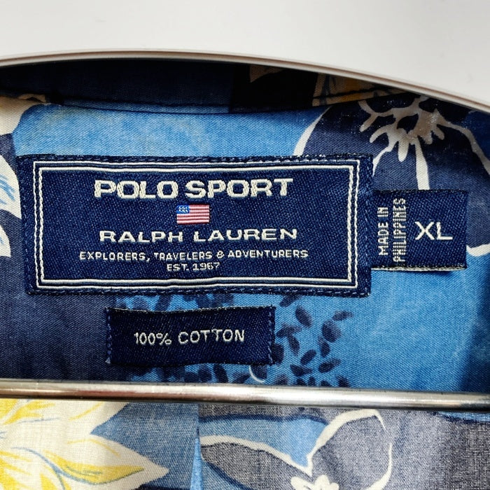 POLO SPORT ポロスポーツ ラルフローレン コットン オープンカラーシャツ アロハ ハイビスカス ブルー Size XL 瑞穂店