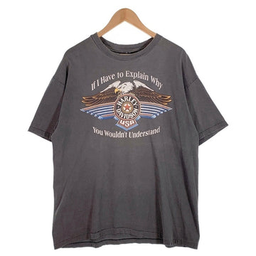 80-90's Harley-Davidson ハーレーダビッドソン イーグル バー&シールド プリントTシャツ フェードブラック Hanes USA製 Size XL 福生店