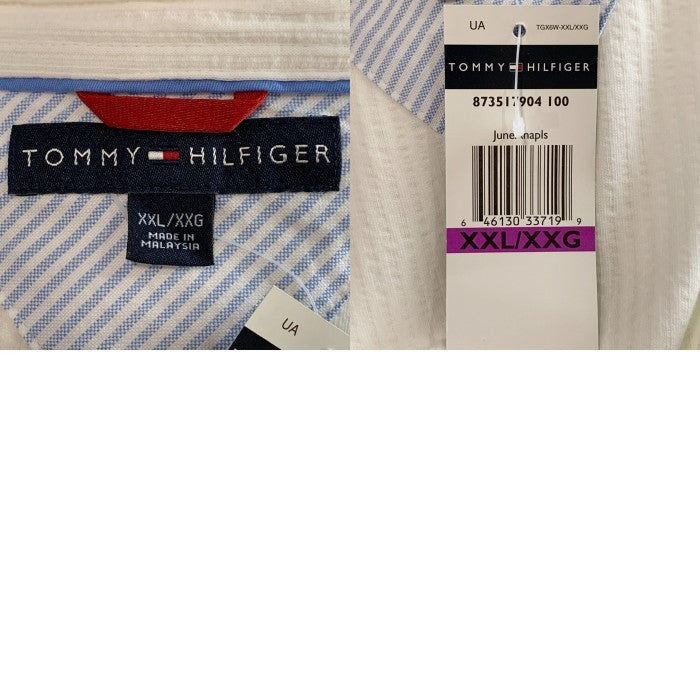 TOMMY HILFIGER トミーヒルフィガー コットン ストライプポロシャツ ホワイト Size XXL 福生店