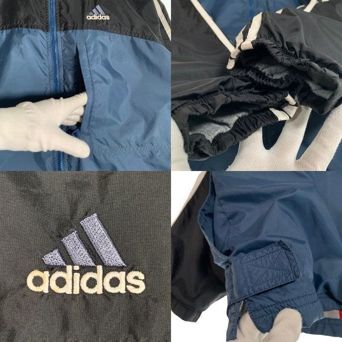 00’s adidas アディダス ジップアップ ナイロンジャケット ブラック ネイビー Size XL (YOUTH) 福生店