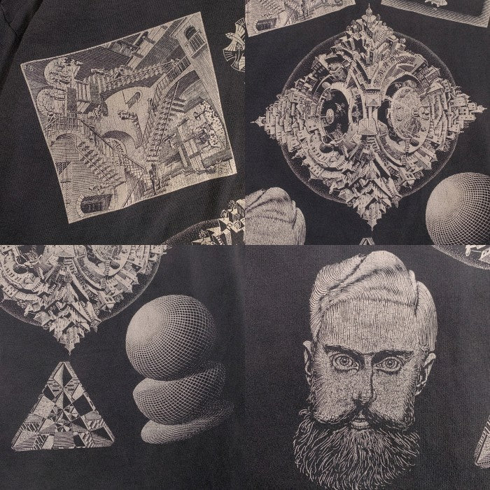 90's M.C.Escher エッシャー ダブルサイド マルチプリント Tシャツ ブラック だまし絵 ANDAZIA USA製 Size XL 福生店
