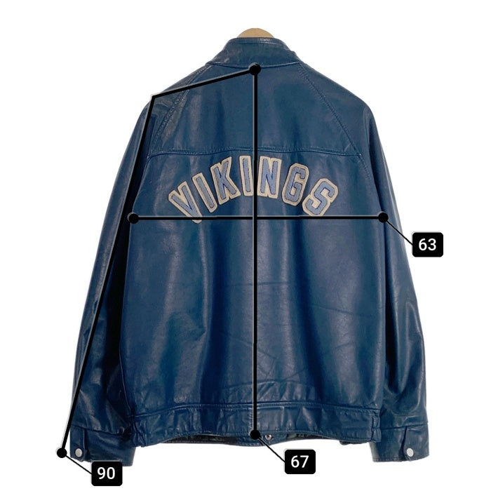 80's~ オールレザー スタジャン アワードジャケット ネイビー VIKINGS スナップボタン ワッペン Size 44 福生店