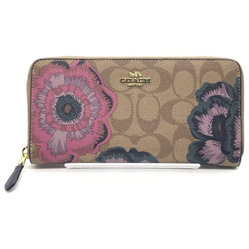 COACH コーチ F6657 シグネチャー PVCレザー ラウンドファスナーウォレット 長財布 ベージュ カフェファセット 福生店