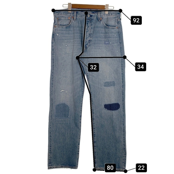 Levi's リーバイス 501 ストレートデニムパンツ 150周年モデル ダメージ加工 ライトブルー 00501-3385 Size W36 L32 福生店