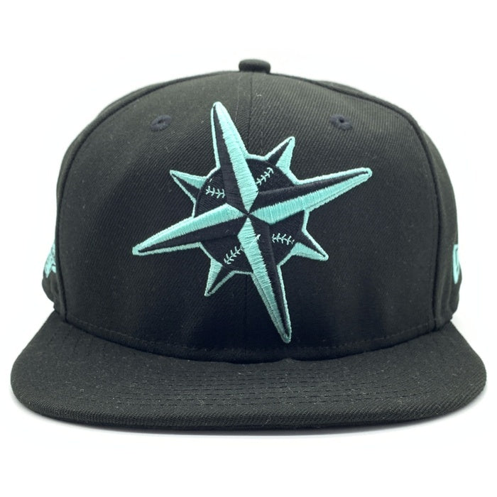 New Era ニューエラ 59FIFTY MLB シアトル・マリナーズ ベースボールキャップ ブラック ティファニーブルー Size 7 5/8 (60.6cm) 福生店