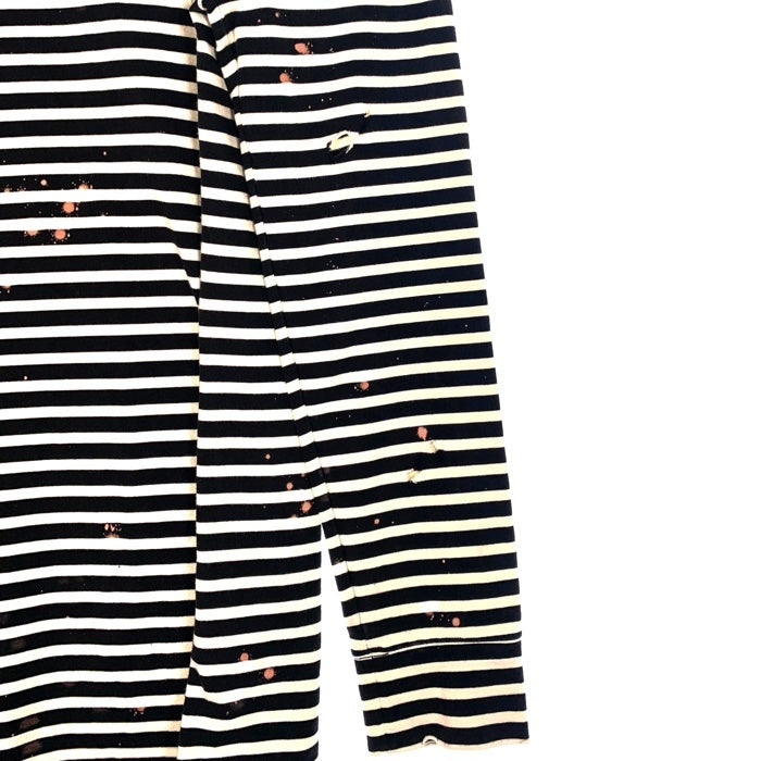 OFF-WHITE オフホワイト 15AW オーバーサイズ ボーダーロングスリーブTシャツ ダメージ加工 ブラック ホワイト イーストランド Size M 福生店