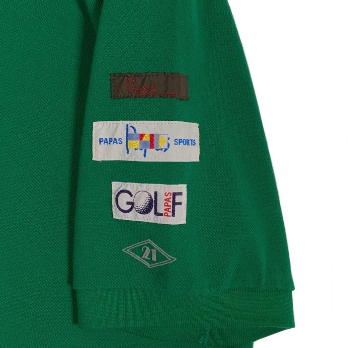 Papas パパス ポロシャツ グリーン 鹿の子 GOLF 袖ワッペン Size LL (52) 福生店