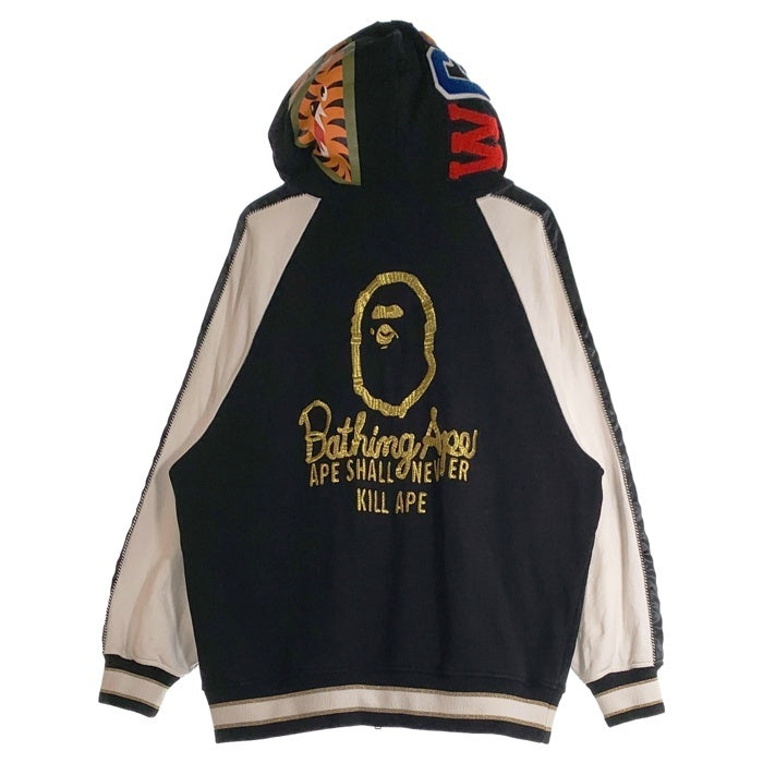 A BATHING APE ア ベイシング エイプ Souvenir Shark Zip Hoodie スーベニア シャーク ジップ パーカー フーディー ブラック ホワイト 001ZPK301308M Size XL 福生店
