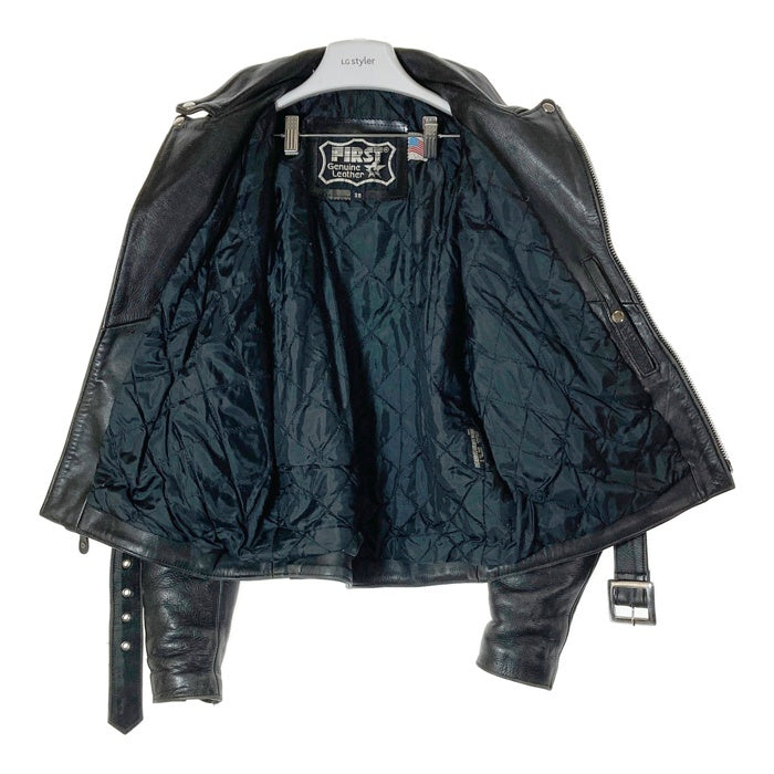 FIRST Genuine Leather ファーストジェニュインレザー TALONジップ ダブル ライダースジャケット ブラック size38 瑞穂店