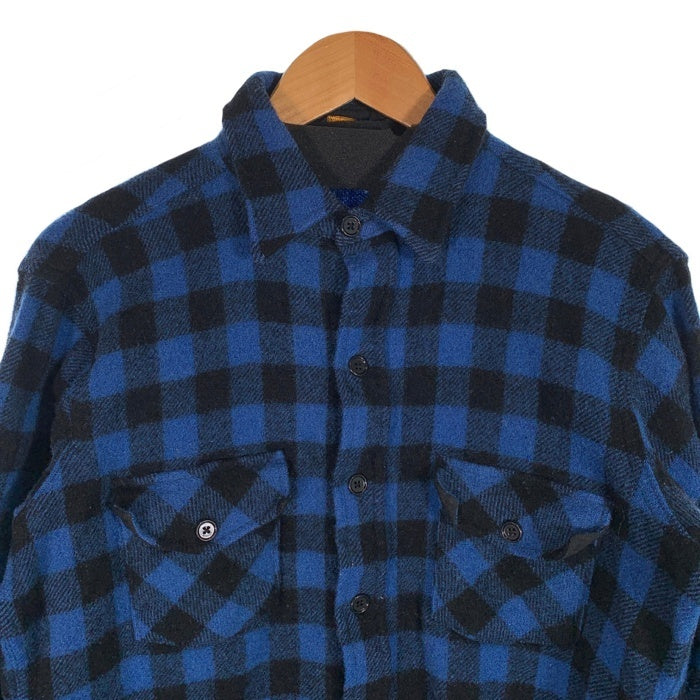 80's Woolrich CLASSIC ウールリッチ ブロックチェック ウールシャツ ブルー ブラック Size M-L 相当 福生店