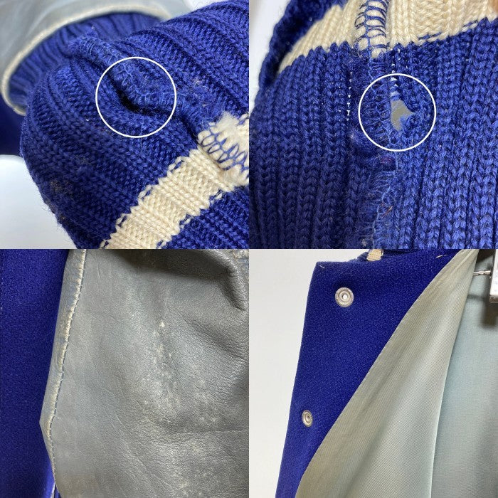 60's WHITING ホワイティング 袖レザー ウール スタジャン ロング ネイビー グレー Size 38 瑞穂店