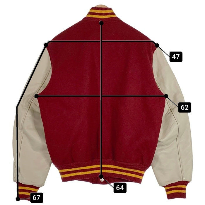 80-90's GOLDEN BEAR ゴールデンベアー 袖レザー ウール スタジアムジャケット スタジャン ボルドー クリーム USA製 Size M 福生店