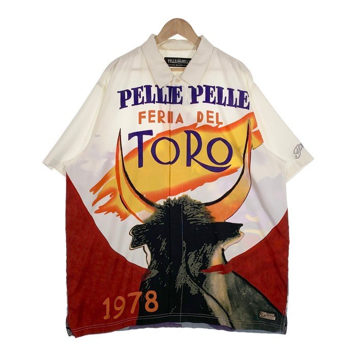 PELLE PELLE ペレペレ プリント 半袖シャツ ホワイト 比翼 ポリエステル コットン Size XXL 福生店