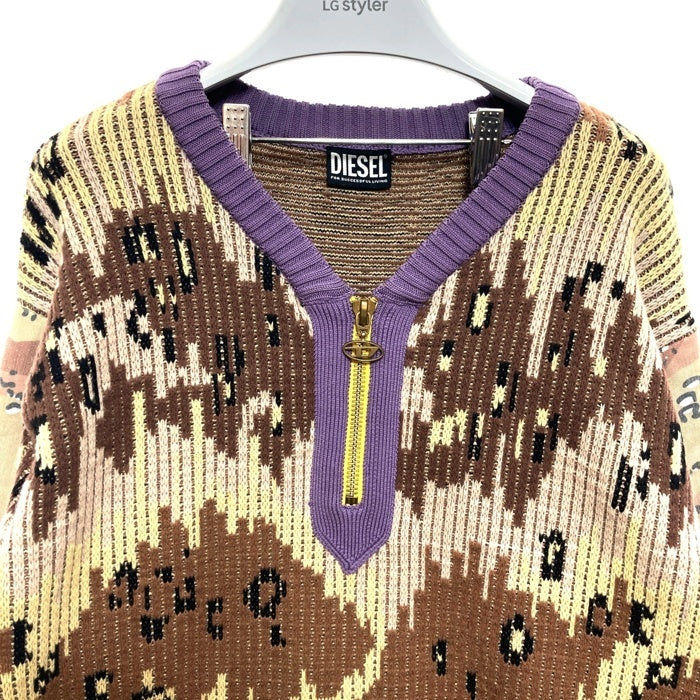 DIESEL ディーゼル K-AMILLUS ハーフジップ デザートカモ ニットセーター ベージュxブラウン Size M 瑞穂店