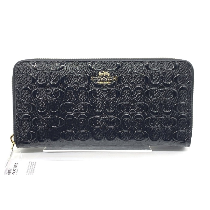 COACH コーチ F54805 シグネチャー ラウンドファスナーウォレット パテントレザー 長財布 ブラック 福生店