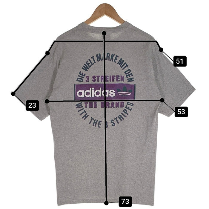 90's adidas アディダス バックプリント 半袖 Tシャツ 刺繡タグ グレー USA製 Size M 福生店